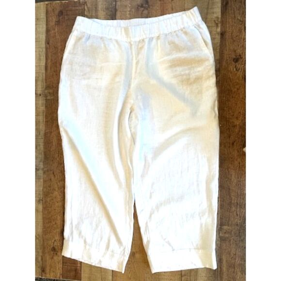 J.Jill Love Linen Wide Leg Crop White Pants Summer Pull On XL Crop Pockets - Picture 4 of 8